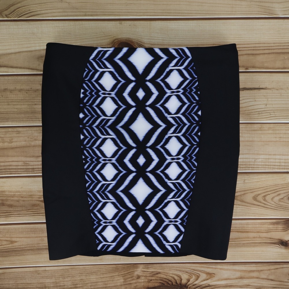 Lane Bryant Pencil Skirt Womens Size 26 Black Blue Geometric Knee Length Career